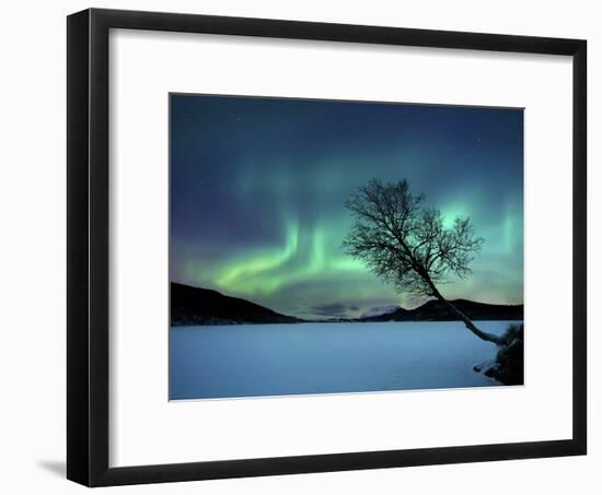 Aurora Borealis over Sandvannet Lake in Troms County, Norway-Stocktrek Images-Framed Photographic Print