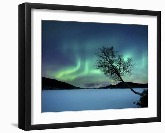 Aurora Borealis over Sandvannet Lake in Troms County, Norway-Stocktrek Images-Framed Photographic Print