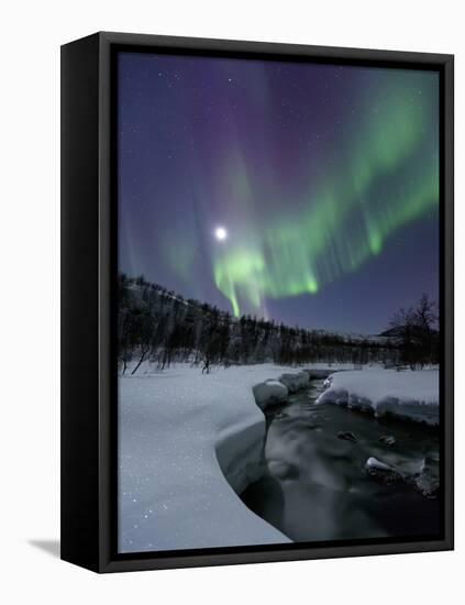 Aurora Borealis Over the Blafjellelva River in Troms County, Norway-Stocktrek Images-Framed Premier Image Canvas