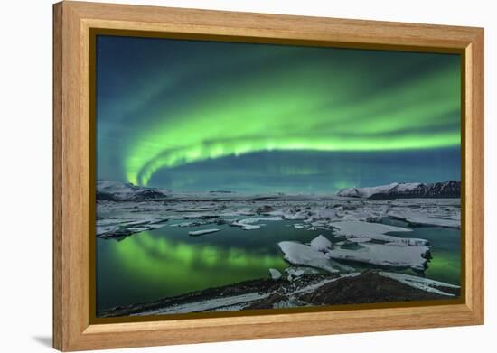 Aurora Borealis over the Glacial Lagoon Jokulsarlon in Iceland-null-Framed Premier Image Canvas