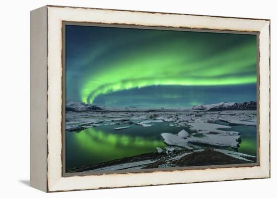 Aurora Borealis over the Glacial Lagoon Jokulsarlon in Iceland-null-Framed Premier Image Canvas