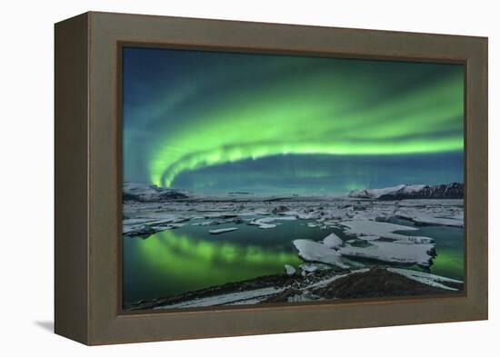 Aurora Borealis over the Glacial Lagoon Jokulsarlon in Iceland-null-Framed Premier Image Canvas