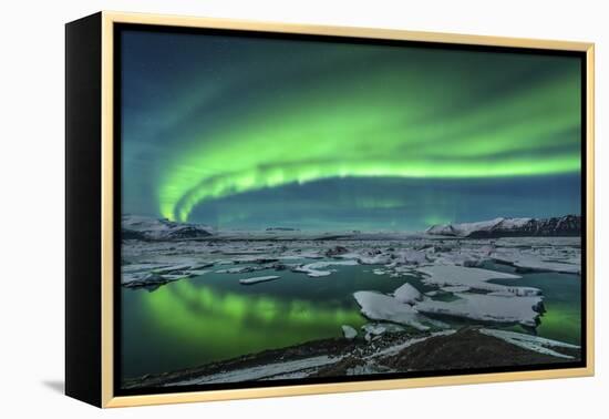 Aurora Borealis over the Glacial Lagoon Jokulsarlon in Iceland-null-Framed Premier Image Canvas