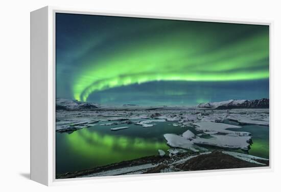 Aurora Borealis over the Glacial Lagoon Jokulsarlon in Iceland-null-Framed Premier Image Canvas