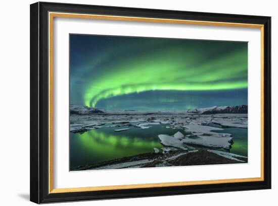 Aurora Borealis over the Glacial Lagoon Jokulsarlon in Iceland-null-Framed Premium Photographic Print