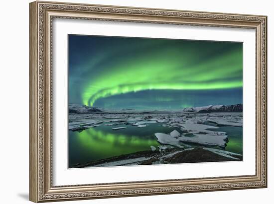 Aurora Borealis over the Glacial Lagoon Jokulsarlon in Iceland-null-Framed Photographic Print