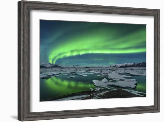 Aurora Borealis over the Glacial Lagoon Jokulsarlon in Iceland-null-Framed Photographic Print