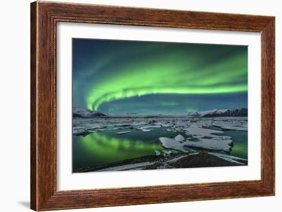 Aurora Borealis over the Glacial Lagoon Jokulsarlon in Iceland-null-Framed Photographic Print