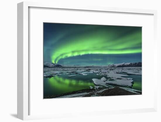 Aurora Borealis over the Glacial Lagoon Jokulsarlon in Iceland-null-Framed Photographic Print