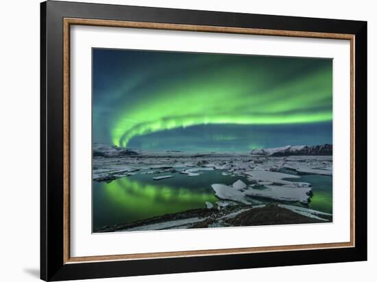 Aurora Borealis over the Glacial Lagoon Jokulsarlon in Iceland-null-Framed Photographic Print