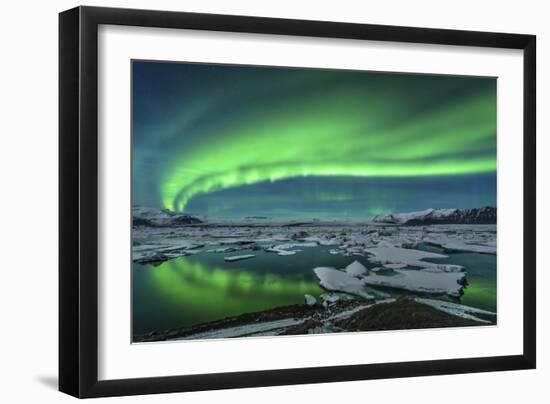 Aurora Borealis over the Glacial Lagoon Jokulsarlon in Iceland-null-Framed Photographic Print