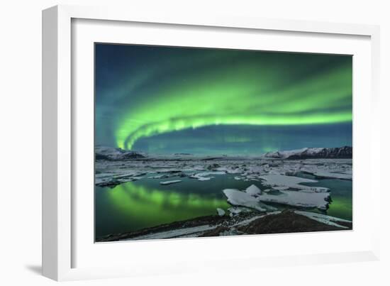 Aurora Borealis over the Glacial Lagoon Jokulsarlon in Iceland-null-Framed Photographic Print