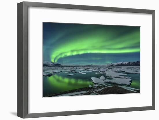 Aurora Borealis over the Glacial Lagoon Jokulsarlon in Iceland-null-Framed Photographic Print