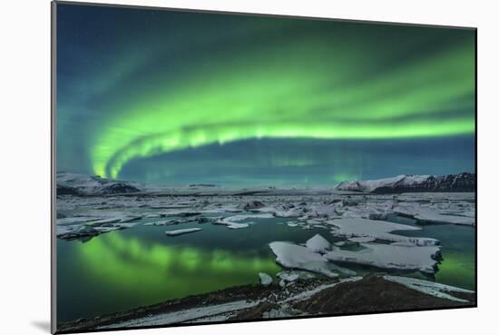 Aurora Borealis over the Glacial Lagoon Jokulsarlon in Iceland-null-Mounted Photographic Print