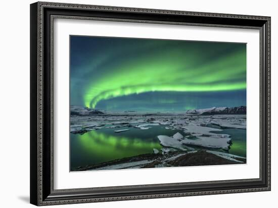 Aurora Borealis over the Glacial Lagoon Jokulsarlon in Iceland-null-Framed Photographic Print