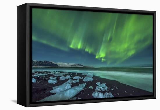 Aurora Borealis over the Ice Beach Near Jokulsarlon, Iceland-null-Framed Premier Image Canvas