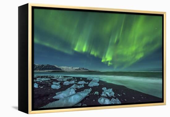 Aurora Borealis over the Ice Beach Near Jokulsarlon, Iceland-null-Framed Premier Image Canvas