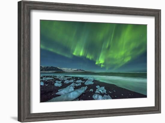 Aurora Borealis over the Ice Beach Near Jokulsarlon, Iceland-null-Framed Photographic Print