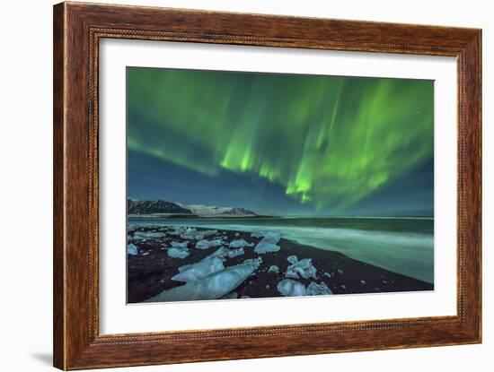 Aurora Borealis over the Ice Beach Near Jokulsarlon, Iceland-null-Framed Photographic Print