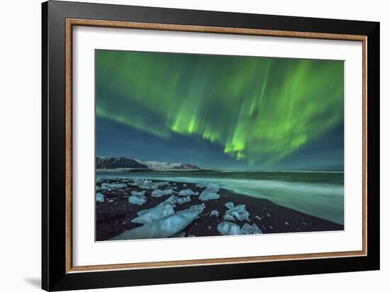 Aurora Borealis over the Ice Beach Near Jokulsarlon, Iceland-null-Framed Photographic Print