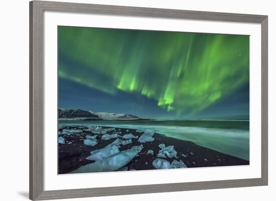 Aurora Borealis over the Ice Beach Near Jokulsarlon, Iceland-null-Framed Photographic Print