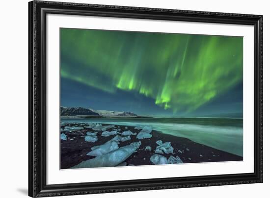 Aurora Borealis over the Ice Beach Near Jokulsarlon, Iceland-null-Framed Photographic Print