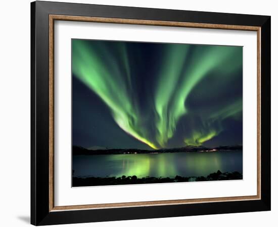 Aurora Borealis over Tjeldsundet in Troms County, Norway-Stocktrek Images-Framed Photographic Print