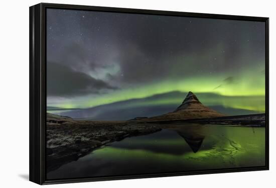 Aurora Borealis reflects below Kirkjufell, Snaefellsnes Peninsula, Iceland-Chuck Haney-Framed Premier Image Canvas