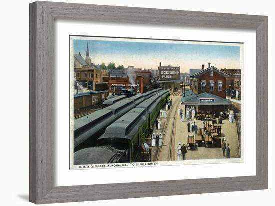 Aurora, Illinois - Chicago, Burlington, and Quincy Railroad Depot-Lantern Press-Framed Art Print