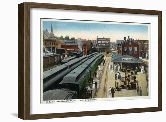 Aurora, Illinois - Chicago, Burlington, and Quincy Railroad Depot-Lantern Press-Framed Art Print