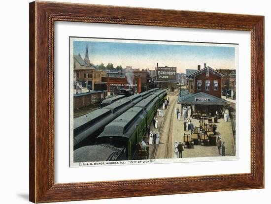 Aurora, Illinois - Chicago, Burlington, and Quincy Railroad Depot-Lantern Press-Framed Art Print