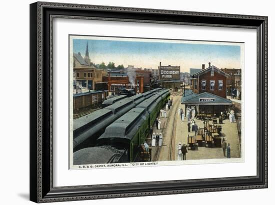 Aurora, Illinois - Chicago, Burlington, and Quincy Railroad Depot-Lantern Press-Framed Art Print