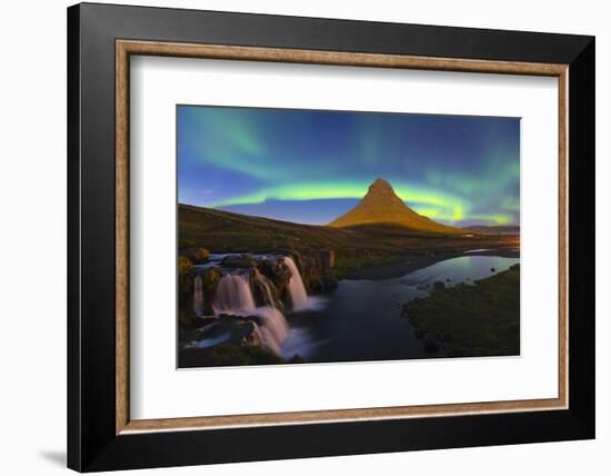 Aurora (Northern Lights) over a moonlit Kirkjufell Mountain, Snaefellsnes Peninsula, Iceland, Polar-Miles Ertman-Framed Photographic Print