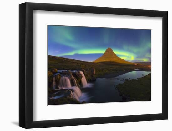 Aurora (Northern Lights) over a moonlit Kirkjufell Mountain, Snaefellsnes Peninsula, Iceland, Polar-Miles Ertman-Framed Photographic Print