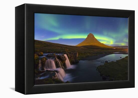 Aurora (Northern Lights) over a moonlit Kirkjufell Mountain, Snaefellsnes Peninsula, Iceland, Polar-Miles Ertman-Framed Premier Image Canvas