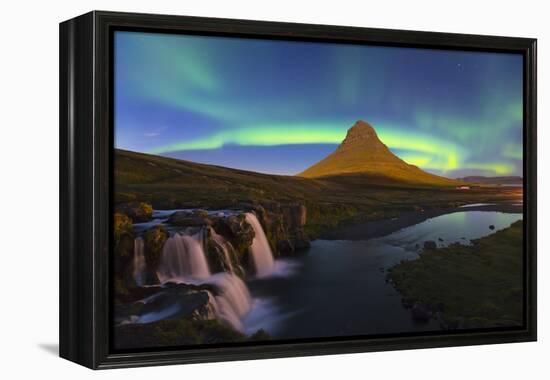 Aurora (Northern Lights) over a moonlit Kirkjufell Mountain, Snaefellsnes Peninsula, Iceland, Polar-Miles Ertman-Framed Premier Image Canvas