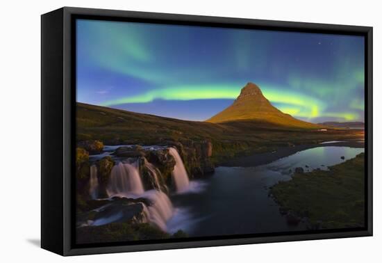 Aurora (Northern Lights) over a moonlit Kirkjufell Mountain, Snaefellsnes Peninsula, Iceland, Polar-Miles Ertman-Framed Premier Image Canvas