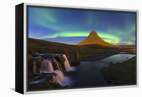 Aurora (Northern Lights) over a moonlit Kirkjufell Mountain, Snaefellsnes Peninsula, Iceland, Polar-Miles Ertman-Framed Premier Image Canvas