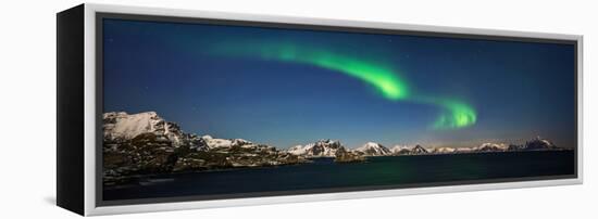 Aurora over Stamsund village and snowy mountains in background, Lofoten, Nordland County, Norway-null-Framed Premier Image Canvas