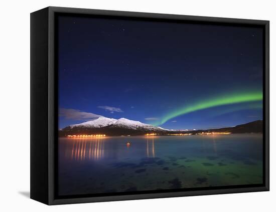 Aurora over Tjeldsundet and Sætertinden Mountain in Norway-Stocktrek Images-Framed Premier Image Canvas