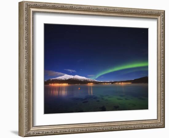 Aurora over Tjeldsundet and Sætertinden Mountain in Norway-Stocktrek Images-Framed Photographic Print