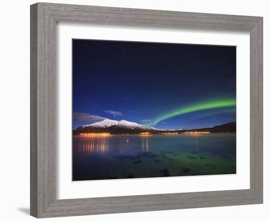 Aurora over Tjeldsundet and Sætertinden Mountain in Norway-Stocktrek Images-Framed Photographic Print