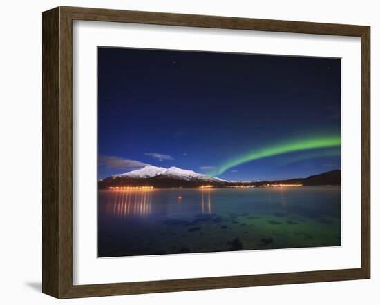 Aurora over Tjeldsundet and Sætertinden Mountain in Norway-Stocktrek Images-Framed Photographic Print