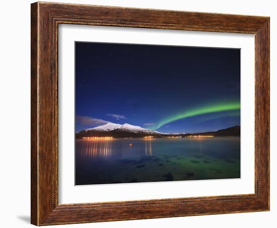 Aurora over Tjeldsundet and Sætertinden Mountain in Norway-Stocktrek Images-Framed Photographic Print