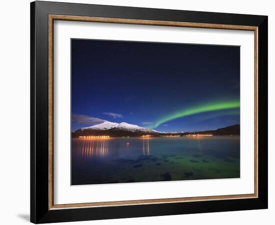 Aurora over Tjeldsundet and Sætertinden Mountain in Norway-Stocktrek Images-Framed Photographic Print