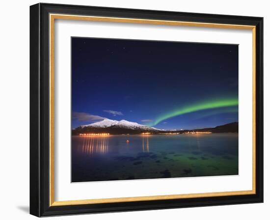 Aurora over Tjeldsundet and Sætertinden Mountain in Norway-Stocktrek Images-Framed Photographic Print