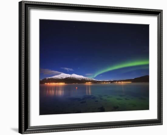 Aurora over Tjeldsundet and Sætertinden Mountain in Norway-Stocktrek Images-Framed Photographic Print