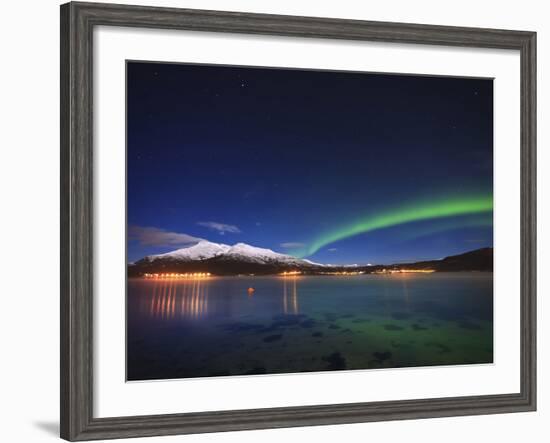 Aurora over Tjeldsundet and Sætertinden Mountain in Norway-Stocktrek Images-Framed Photographic Print