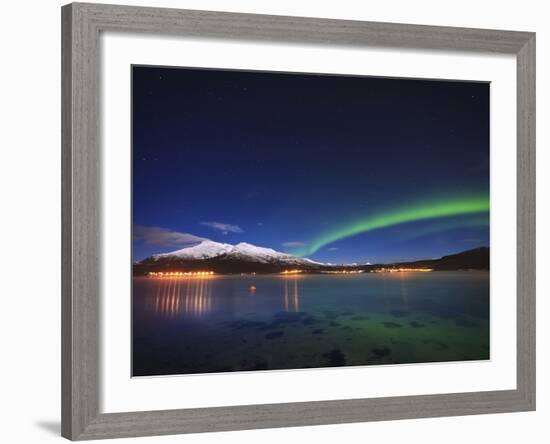 Aurora over Tjeldsundet and Sætertinden Mountain in Norway-Stocktrek Images-Framed Photographic Print