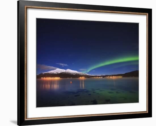 Aurora over Tjeldsundet and Sætertinden Mountain in Norway-Stocktrek Images-Framed Photographic Print